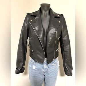 Faux Leather Motto Jacket
